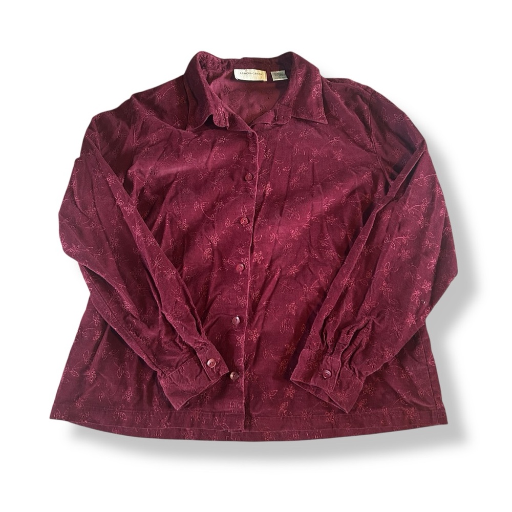 [Lemon Grass] Burgundy Embroidered Corduroy Shirt